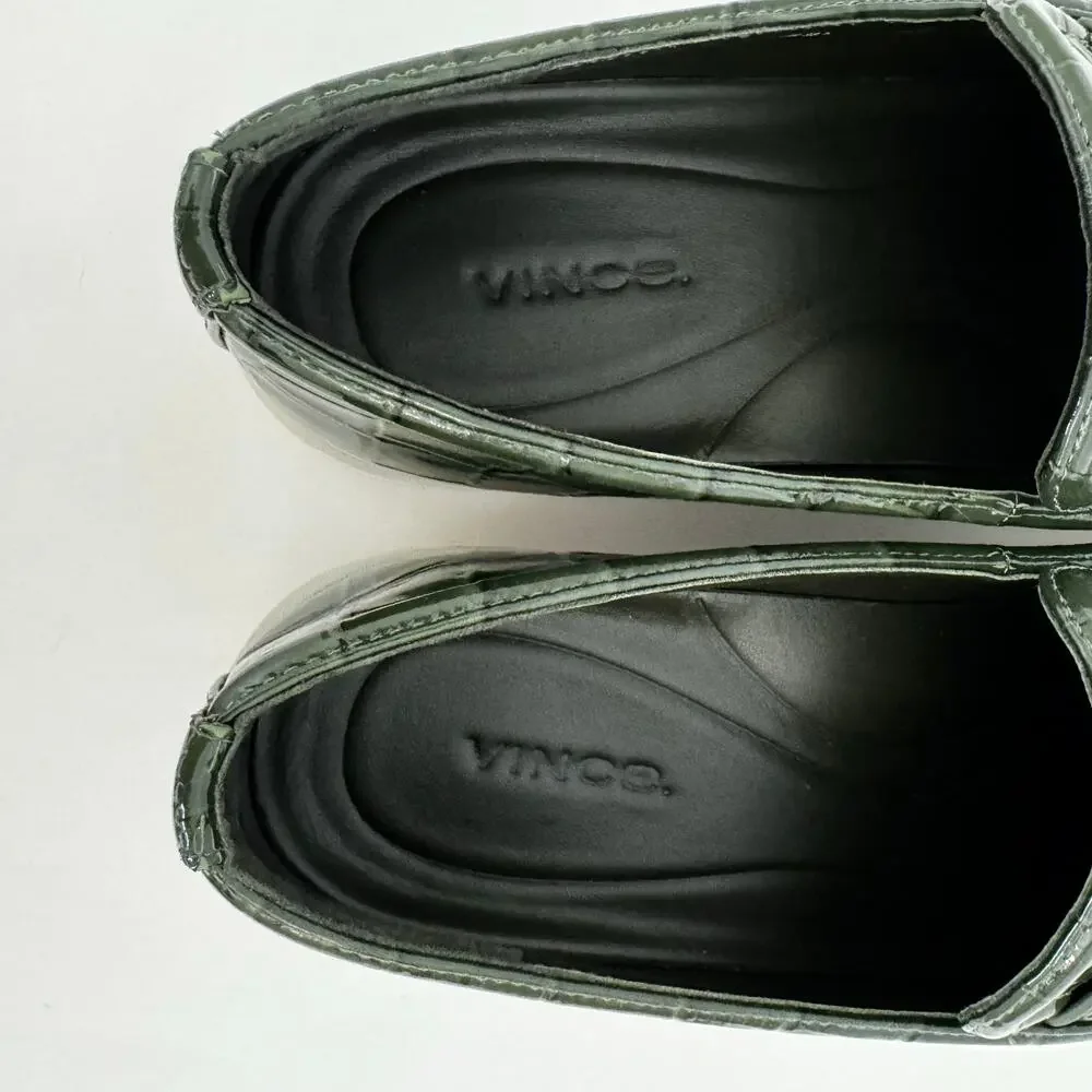 Vince Ghita Croc-Embossed Slip-On Loafer Sneakers Leather Green/White | 8M